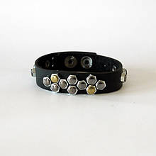 Браслет з натуральної шкіри з шестигранними заклепками