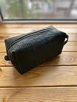 Шкіряна косметичка (несесер) зелений