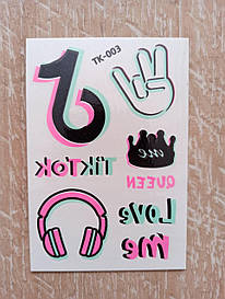 Флеш Тату. 11*8 См. Тимчасова, Перевідна. Тік-Ток, Тік-Ток. Неон 0