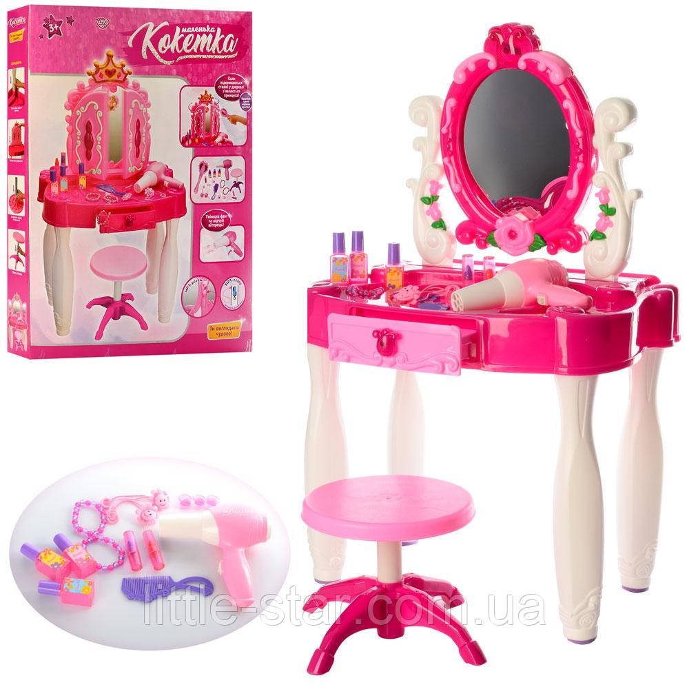 Дитячий туалетний косметичний столик, стілець, звук, світло, фен, прикраси, рожевий