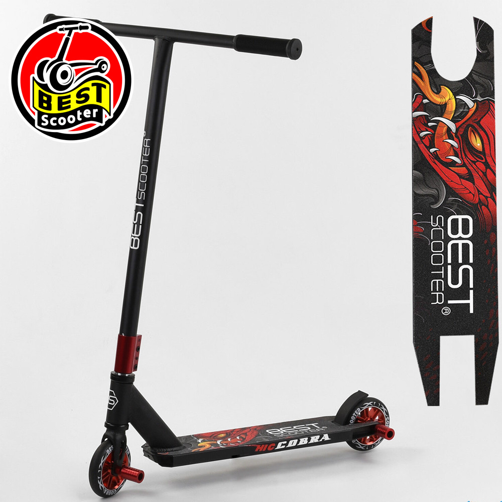 Дитячий трюковий самокат (HIC-система, колеса PU 110 см) Best Scooter CB-00704 Чорно-червоний