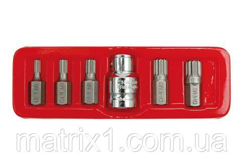 Набір насадок для ударно-поворотної викрутки SPLINE M5-12 1/2, 6 шт VOREL (Польща), фото 1