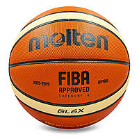 Мяч баскетбольный кожаный №6 MOLTEN GL6X (кожа, бутил, оранжевый-бежевый)