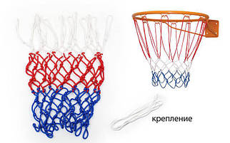Баскетбольна сітка Стандарт UR SO-5251 (поліпропілен, d-4,5 мм, білий-червоний-синій, в компл. 1шт)