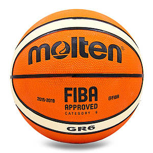 М'яч баскетбольний гумовий №6 MOLTEN BGR6-OI (гума, бутил, оранжевий)