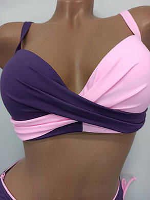 ОПТ Купальник двоколірний Sisianna рожевий 39203 46-54 на 50 52 54 56 58 укр розмір, фото 3