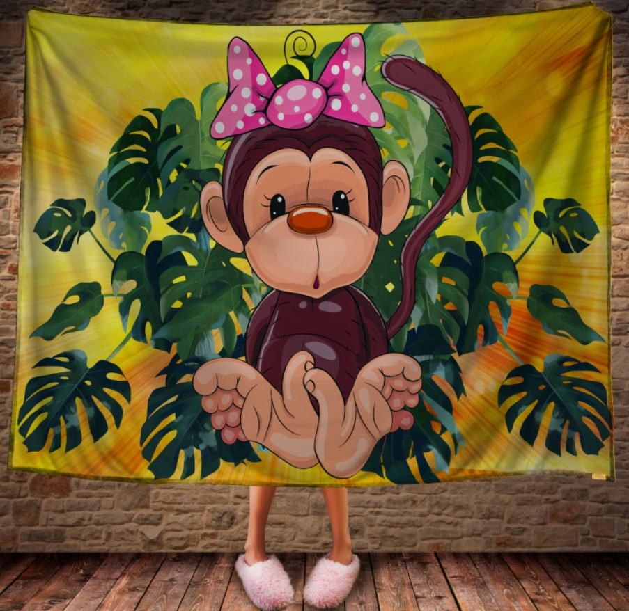 Плед з 3D принтом на тему: Веселі мавпочки. Жовтий 4