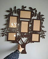 Фоторамка ручної роботи з дерева."Сімейне дерево", на 6 фото. Настінний декор.
