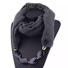 Жіночий шарф з намистом сірий - довжина шарфа 150см, ширина 60см, змішаний бавовна