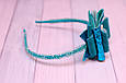 Обруч для волосся / ободок для волосся з бантиком для дівчинки бірюзовий з екошкіри і оксамиту 374, фото 3