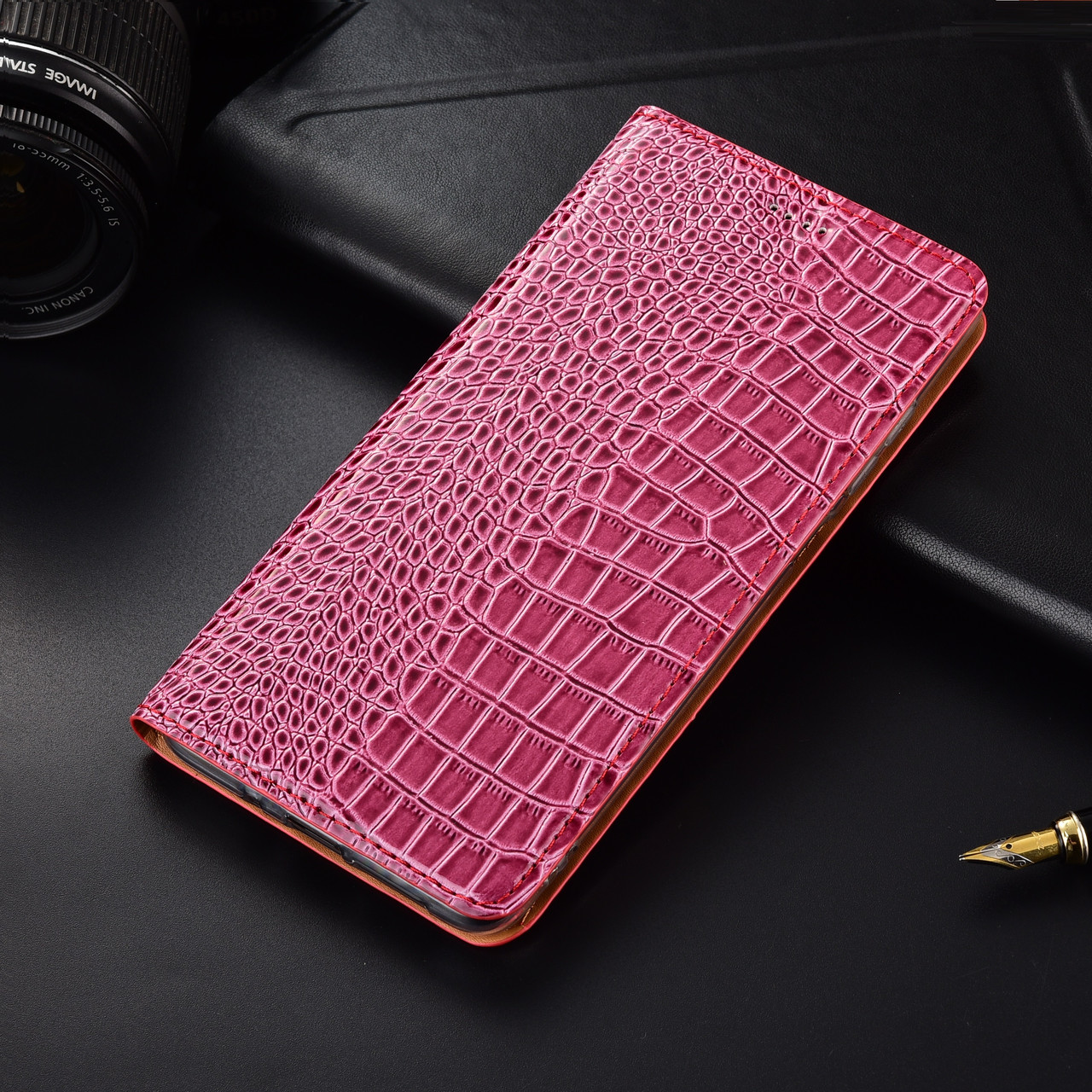 Шкіряний чохол книжка протиударний магнітний вологостійкий для Samsung A7 (2015) A700 "GOLDAX" Темно-рожевий