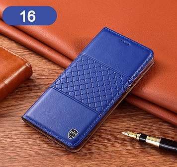 Чохол книжка з натуральної шкіри магнітний протиударний для Samsung A7 (2015) A700 "BOTTEGA" Синій - №16