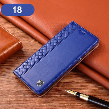 Чохол книжка з натуральної шкіри магнітний протиударний для Samsung A7 (2015) A700 "BOTTEGA" Синій - №18