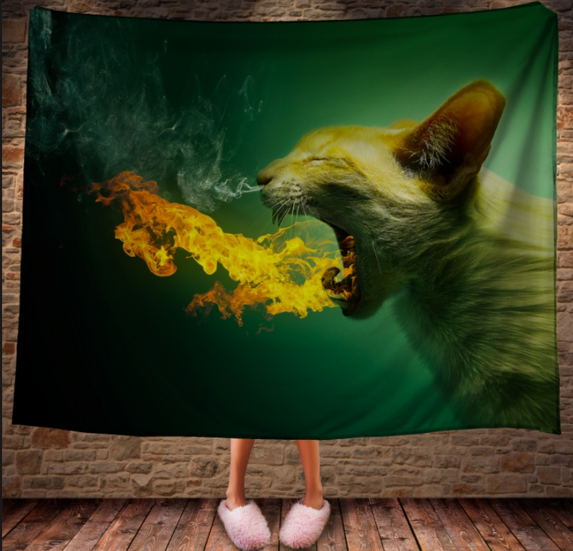 Плед з 3D принтом на тему: Котик дихає вогнем