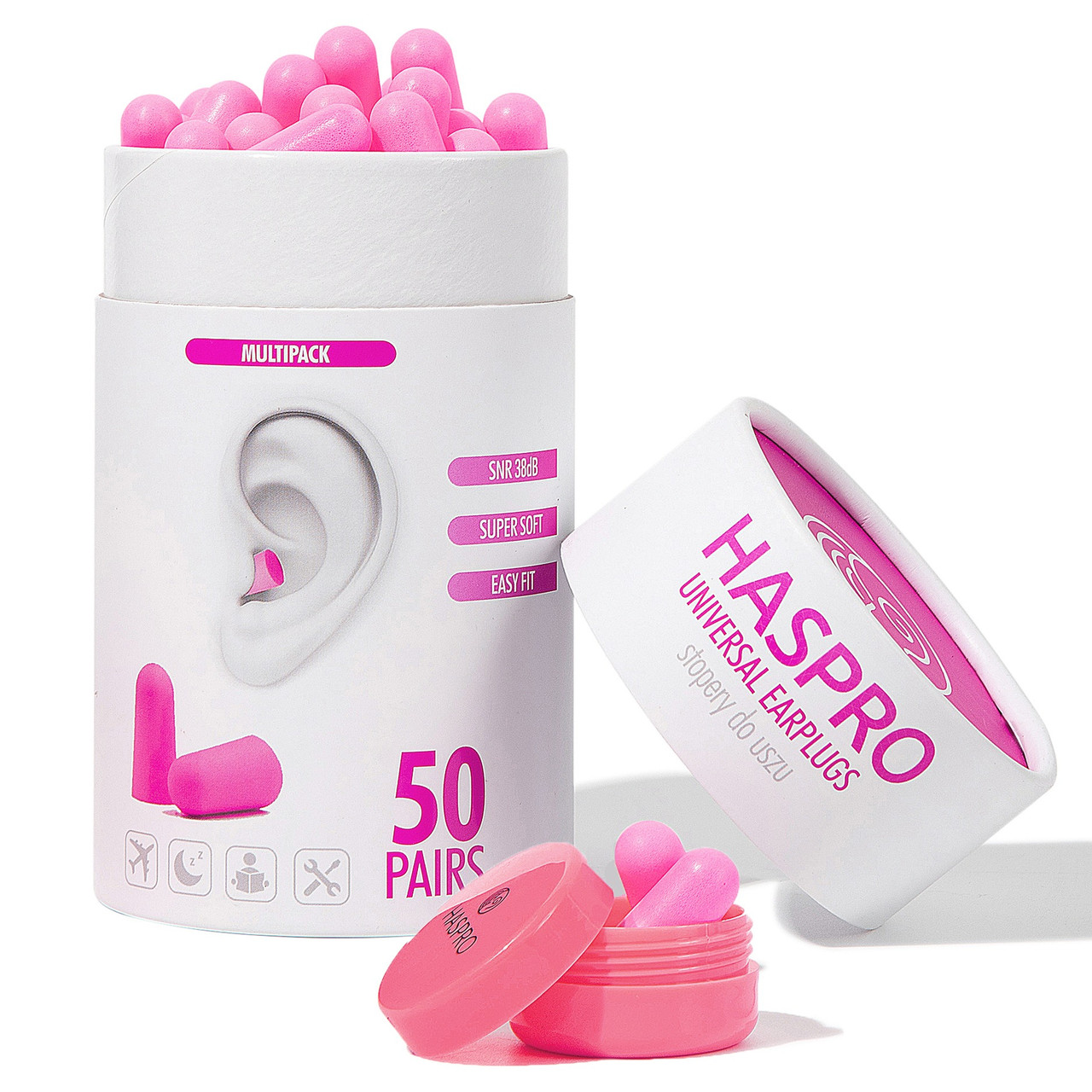 Пінні беруші для сну 50 пар HASPRO TUBE50 SNR 38 дБ Рожеві