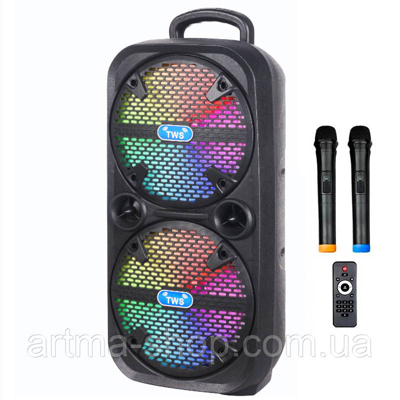 Активна акустична система BIG PRO 220ENCORE USB/MP3/FM/BT/TWS + 2 бездротових мікрофона 220 Ватт