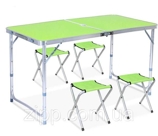 Стіл зі стільцями для пікніку Easy Campi 120х60х70см Зелений | Розкладний стіл для пікніка, фото 1