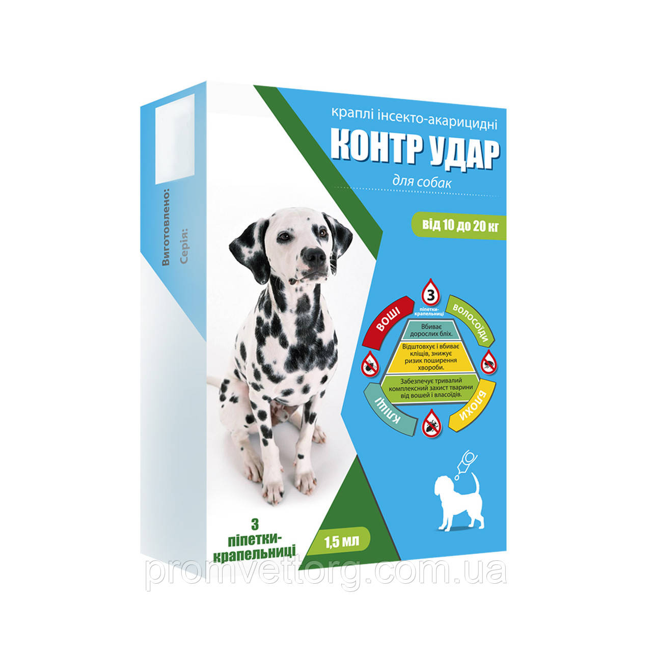 Краплі «Контр Удар» для собак (10-20 кг) 3 шт