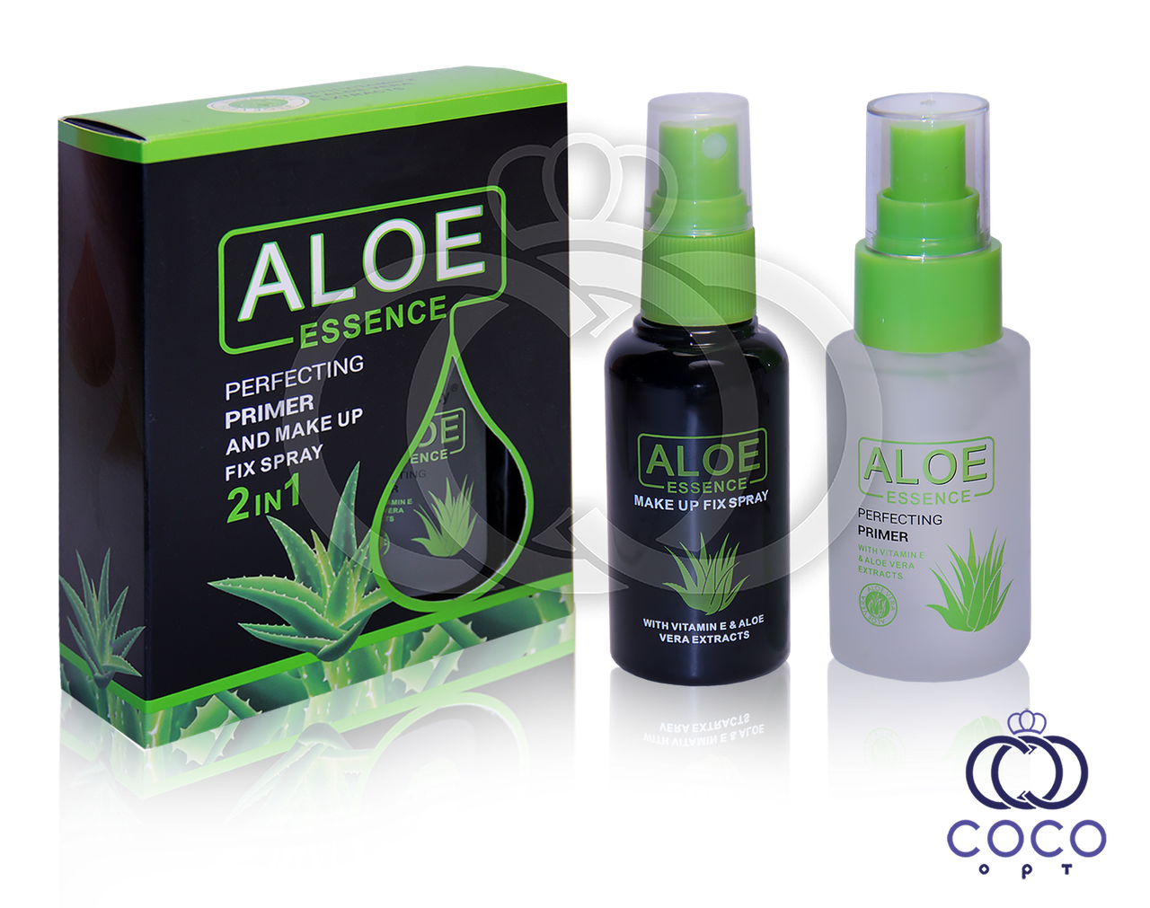 Набір праймер і фіксатор Aloe Perfecting Primer And Make Up Fix Spray 2 in 1 Vitamin E&Aloe vera Extract, фото 1