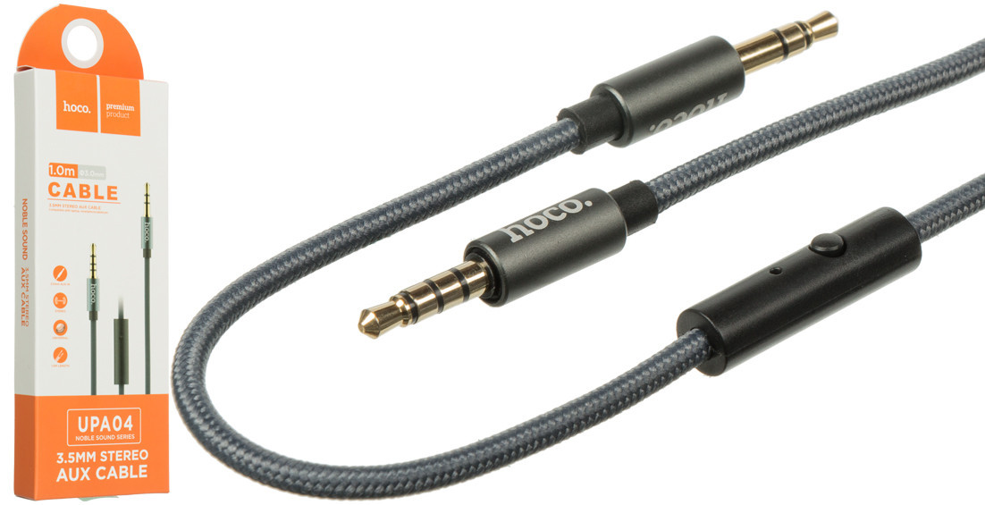 Аудіо кабель AUX HOCO UPA04 3 pin, 1 м + мікрофон