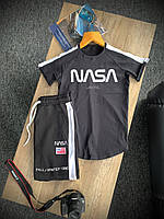 Комплект мужской Футболка + Шорты Nasa летний черный Спортивный костюм Наса с лампасами
