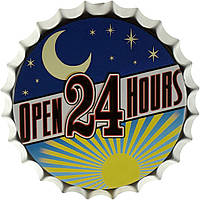 Металлическая табличка / постер "Открыто 24 Часа / Open 24 Hours" 35x35см (ms-002700)