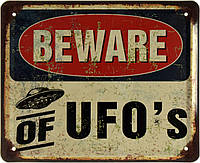 Металлическая табличка / постер "Остерегайтесь НЛО / Beware Of UFO'S" 22x18см (ms-002621)