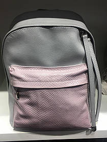 Рюкзак - сумка жіноча з натуральної шкіри сіра ящірка, рожева ігуана 1055
