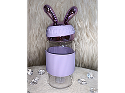 ❤️Скляна пляшка для води з вушками 340 мл пляшечка для напоїв Блакитний