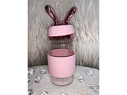 ❤️Скляна пляшка для води з вушками 340 мл пляшечка для напоїв Рожевий