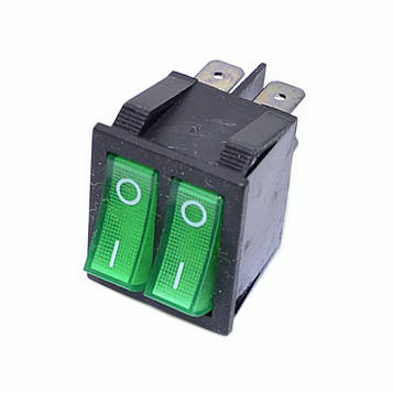 Вимикач подвійний RS-2101 без підсвітки, клавіша зелена / кратно 10шт