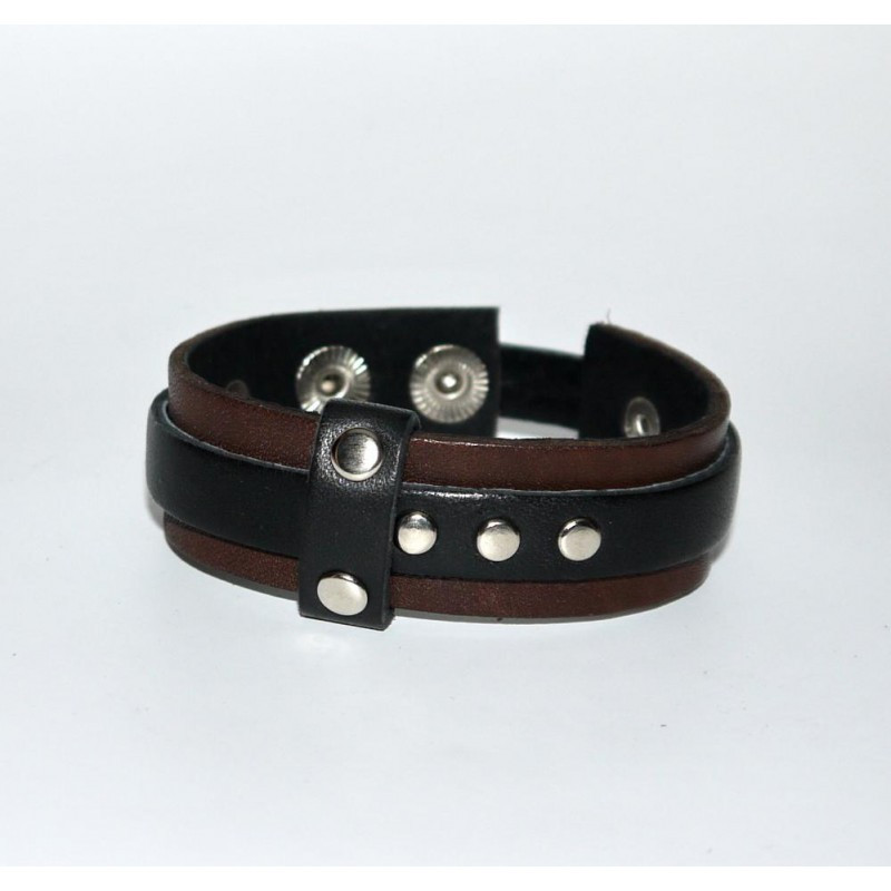 Чоловічий вузький подвійний браслет з натуральної шкіри з заклепками, фото 1