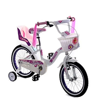 Велосипед детский двухколесный TAYLOR 1701-16 колеса 16 дюймов с корзинкой и сидением для куклы / белый