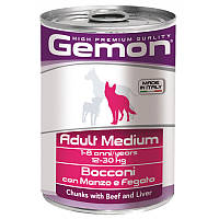 Вологий корм Gemon Dog Adult Medium шматочки з яловичиною та печінкою для собак середніх порід 415 гр