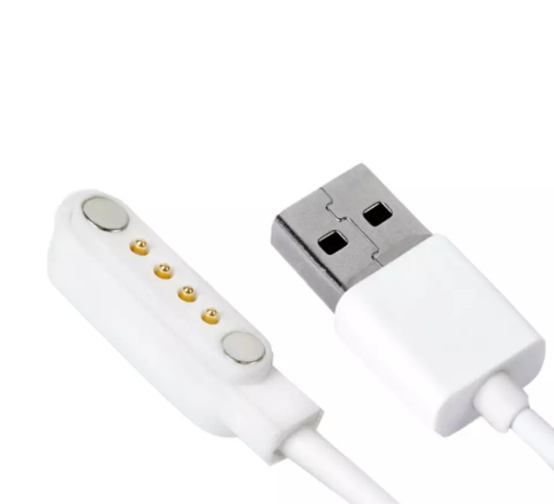 Магнитный USB кабель для смарт-часов KW06 KW08 KW18 KW88 KW98 KW28 50 см. 4 коннектора Белый - фото 1 - id-p1408217947