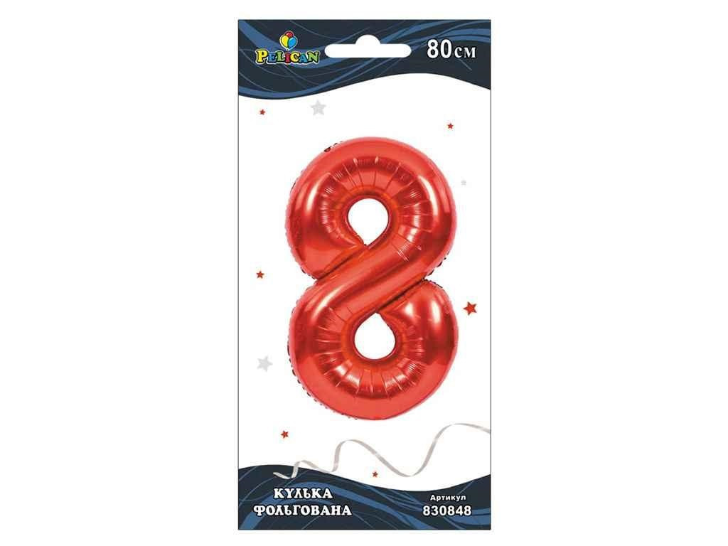 Кулька повітр. фольгована "Цифра-8" 80см червона №830848/Pelican/(1), фото 1