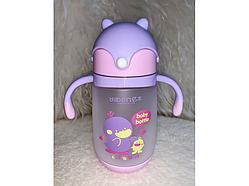 💜Дитяча пляшка для води з трубочкою 370 мл "Кушка" Рожевий