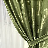 Готові жакардові штори Штори з жакарду Жакардові штори на тасьмі Штори 150х270 Колір Зелений, фото 4