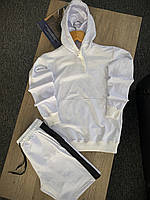 Спортивный костюм мужской белый KZ -7310 | Комплект худи и шорты летние ЛЮКС качества