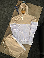 Спортивный костюм мужской бежевый KZ 254555 | Комплект худи и шорты летние ЛЮКС качества