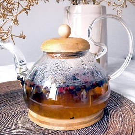 Чайник-заварник Скляний З Бамбукової Кришкою на підставці 700мл