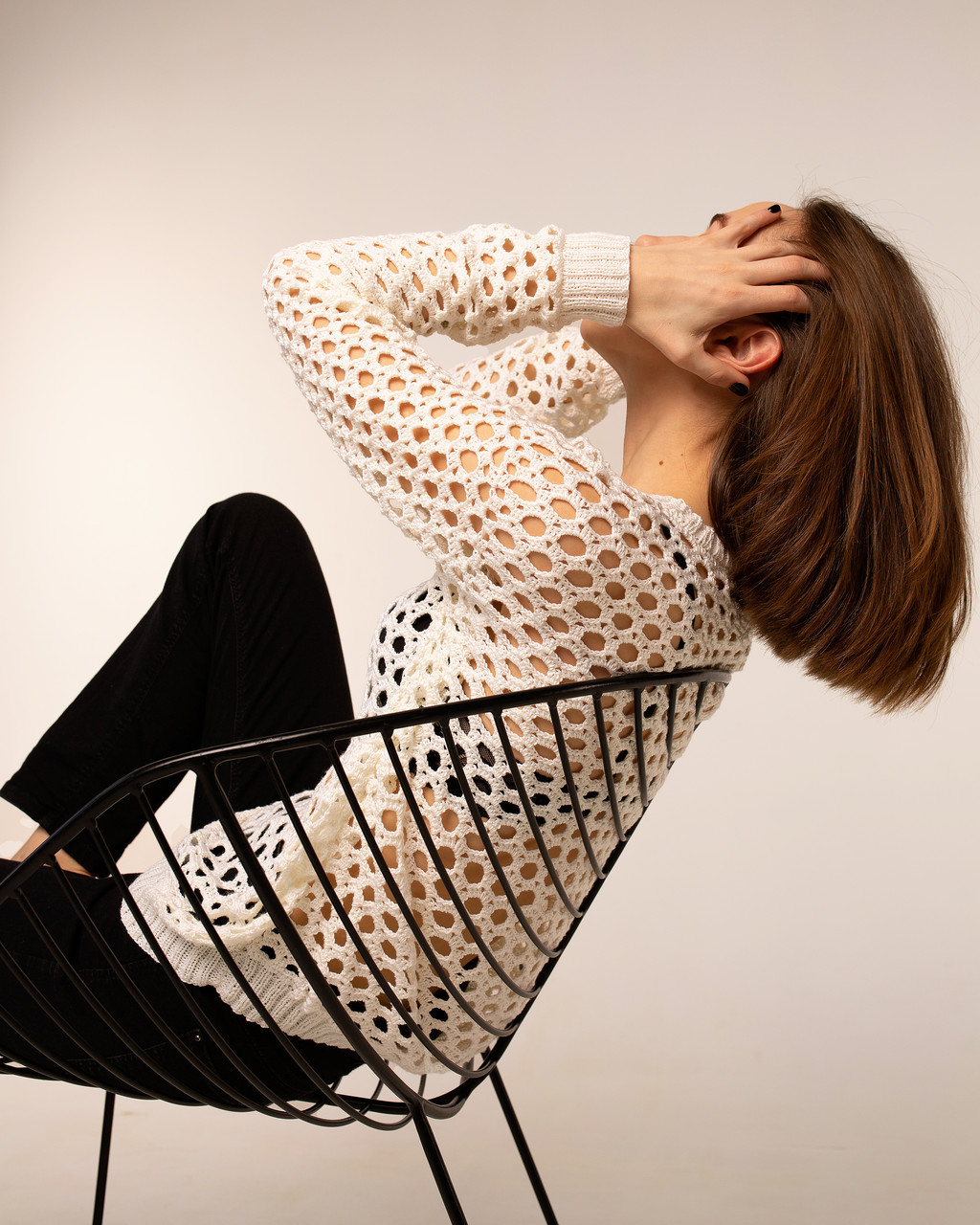 Светр бавовняний ажурний білий oversize WOOLBOOK