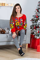 Вишиванка жіноча (льон, бавовна, віскоза) Мар'яна бохо червона