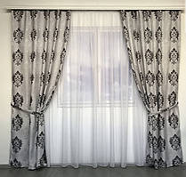 Готовий набір штор на вікно Штори на тасьмі штори 150 на 270 Якісні штори з льону Колір Сірий