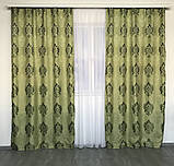 Готовий набір штор на вікно Штори на тасьмі штори 150 на 270 Якісні штори з льону Колір Зелений, фото 2