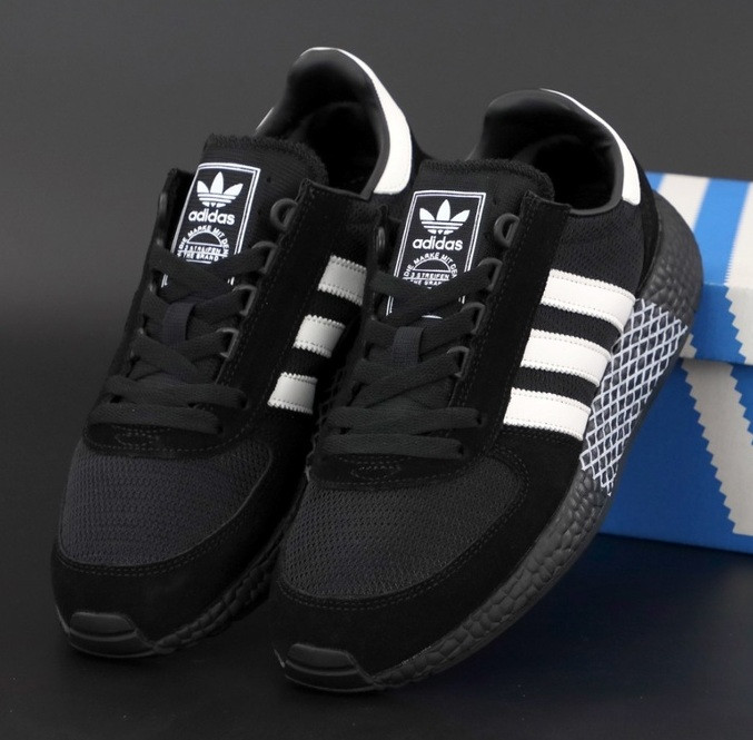 Чоловічі кросівки Adidas Marathon весна-осінь демісезонні замшеві чорні. Фото в живу. топ