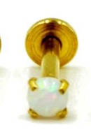 Лабрет, пирсинг с опалом, длинна штанги 6 или 8 мм, диаметр и цвет опала на выбор золото, ОР17, 3 мм
