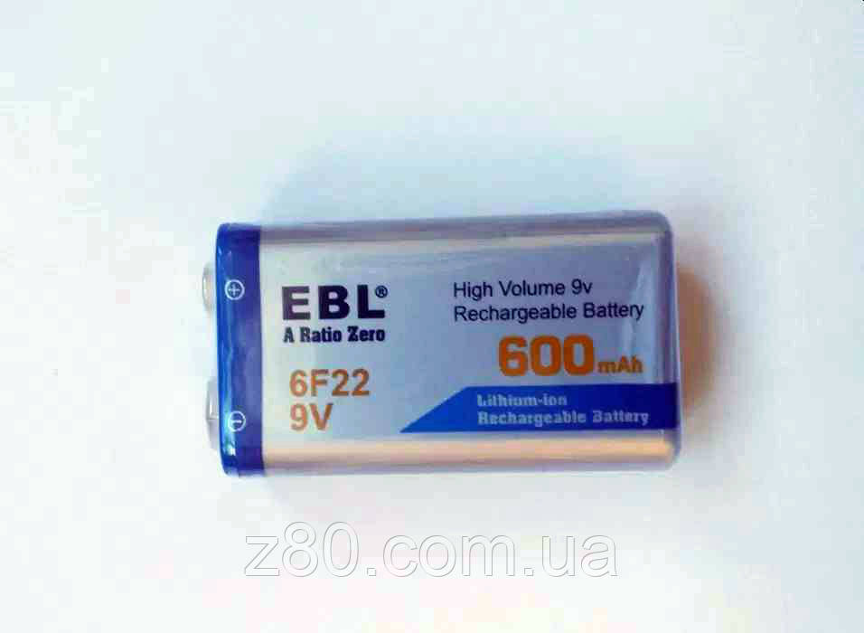 Акумулятор 9в 6F22 600 мАч літій-іонний "крона"