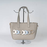 Серая маленькая женская сумочка-саквояж корзинка с длинными ручками на плечо дамская модная сумка серого цвета