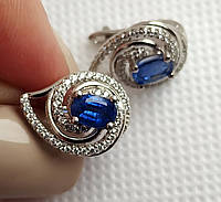 Классические серьги с натуральными непальскими Royal Blue кианитами 6х4 мм